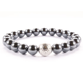 BRACELET PIERRES NATURELLES et ARGENT - KIREI PARIS BIJOUX - LONG LIFE et HEMATITE 8mm