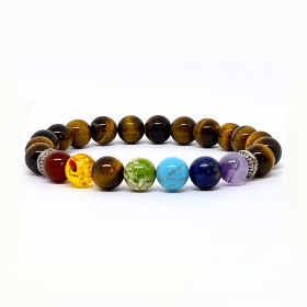 BRACELET PIERRES NATURELLES 7 CHAKRAS et OEIL DE TIGRE 8mm - KIREI PARIS BIJOUX