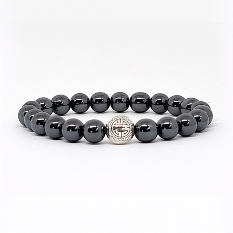 BRACELET PIERRES NATURELLES et ARGENT - KIREI PARIS BIJOUX - LONG LIFE et HEMATITE 8mm