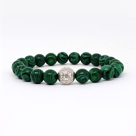 BRACELET PIERRES NATURELLES et ARGENT - KIREI PARIS BIJOUX - LONG LIFE et MALACHITE VERTE 8mm