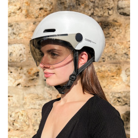 COSMO  Fusion Casque urbain - Blanc Brillant  avec Cosmo RIDE (+télécommande)