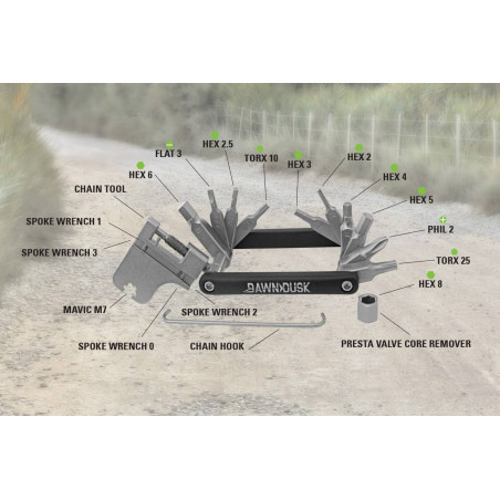 DAWN TO DUSK MULTI LITE 19 MULTI-TOOL - Outil multifonctions spécifique pour GRAVEL et VTT | Planetecycle