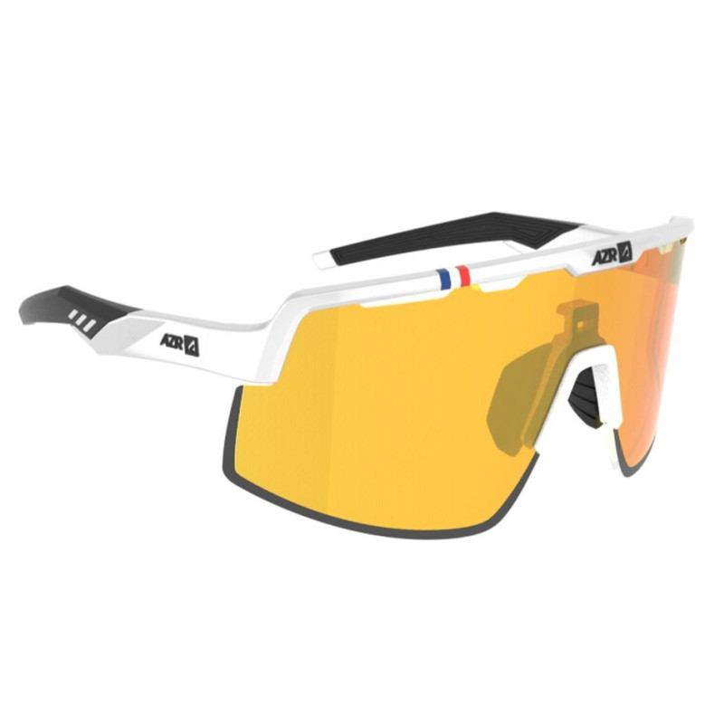 Lunettes AZR SPEED RX BLANCHE VERNIE avec ECRAN GOLD - Lunettes solaires Vélo et Triathlon | Planetecycle