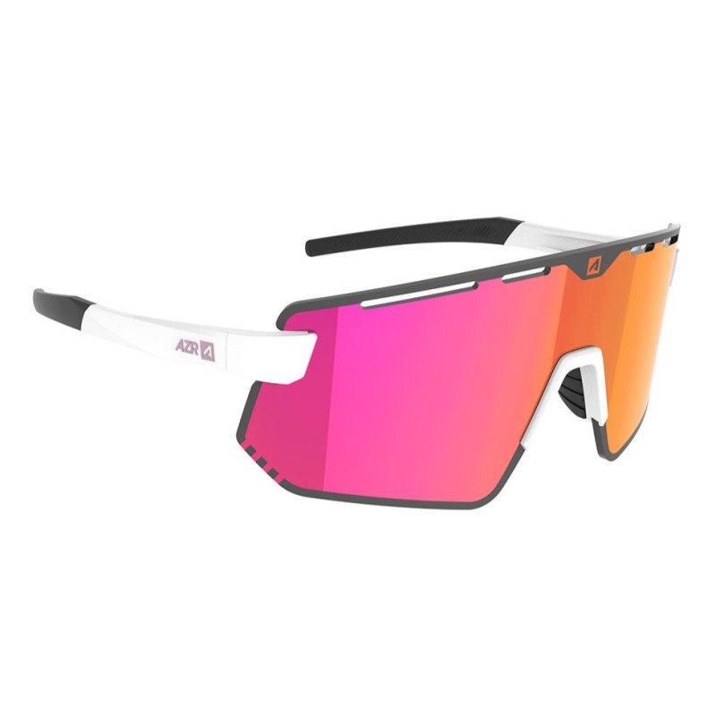 Lunettes AZR FLASH RX BLANCHE VERNIE avec ECRAN ROSE - Lunettes solaires Vélo et Triathlon | Planetecycle