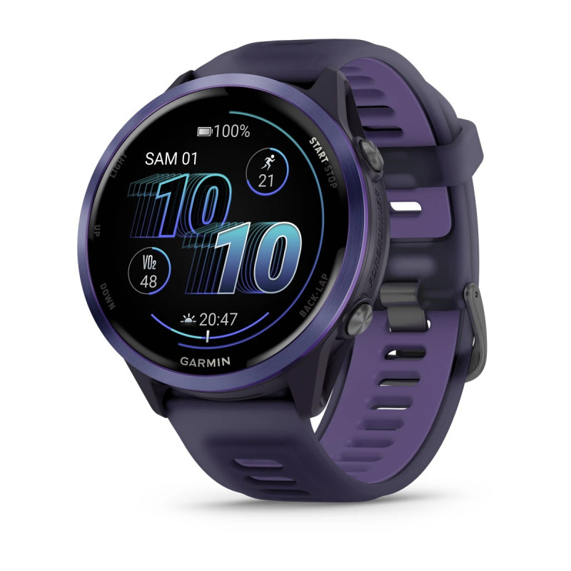 GARMIN Forerunner 570 47mm - OFFRE BLACK FRIDAY - Aluminium indigo avec bracelet violet translucide/Indigo - Montre GPS Running | Planetecycle