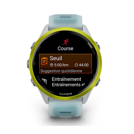 GARMIN Forerunner 570 47mm - Aluminium jaune avec bracelet blanc translucide/Turquoise - Montre GPS Running - EN STOCK | Planetecycle