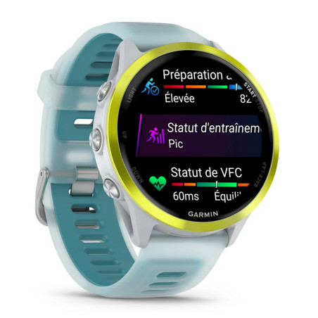 GARMIN Forerunner 570 47mm - Aluminium jaune avec bracelet blanc translucide/Turquoise- Montre GPS Running | Planetecycle