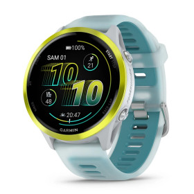 GARMIN Forerunner 570 47mm - Aluminium jaune avec bracelet blanc translucide/Turquoise - Montre GPS Running - EN STOCK 