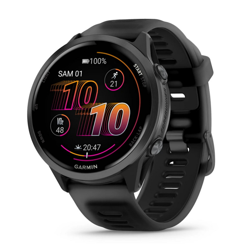 GARMIN Forerunner 570 47mm - OFFRE BLACK FRIDAY - Aluminium Slate avec bracelet noir translucide/noir Montre GPS Running | Planetecycle
