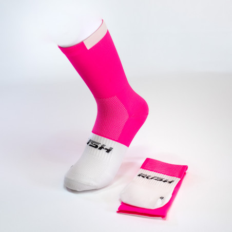 RUSH Med SOCKS PINK FLUO - WHITE - Socquettes Cyclisme, Triathlon | Planetecycle