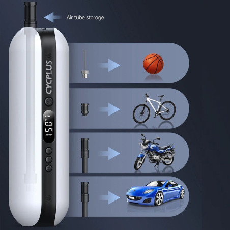 Pompe électrique - Mini compresseur CYCPLUS A2 PRO blanc : gonflage rapide pour toutes les valves | Planetecycle