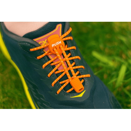 RUSH Lacets running FastLace striped Neon Orange - White | Planetecycle