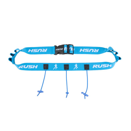 Ceinture porte dossard RUSH Energy Race belt Blue avec 3 points de fixation et 6 porte gels | Planetecycle
