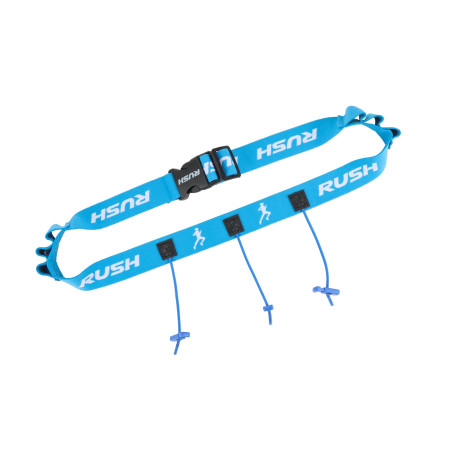 Ceinture porte dossard RUSH Energy Race belt Blue avec 3 points de fixation et 6 porte gels | Planetecycle
