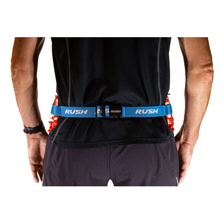 Ceinture porte dossard RUSH Energy Race belt Blue avec 3 points de fixation et 6 porte gels | Planetecycle