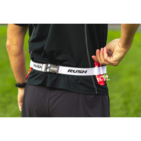 Ceinture porte dossard RUSH Energy Race belt Blanc avec 3 points de fixation et 6 porte gels