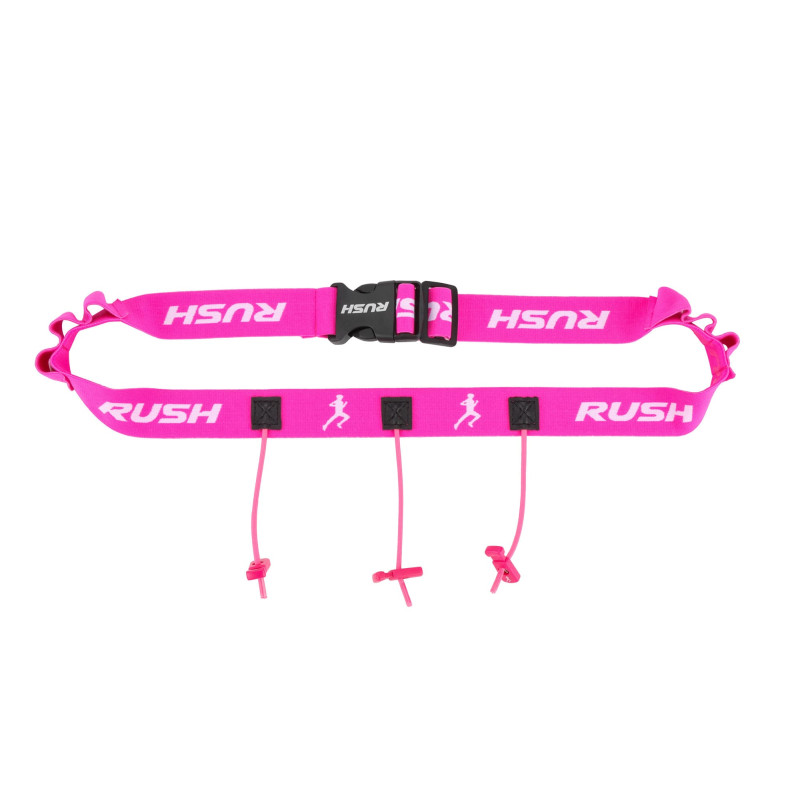 Ceinture porte dossard RUSH Energy Race belt Pink avec 3 points de fixation et 6 porte gels | Planetecycle