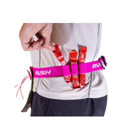 Ceinture porte dossard RUSH Energy Race belt Pink avec 3 points de fixation et 6 porte gels
