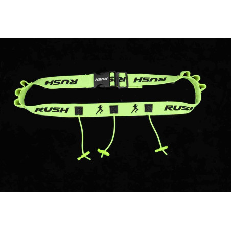 Ceinture porte dossard RUSH Energy Race belt Jaune avec 3 points de fixation et 6 porte gels | Planetecycle