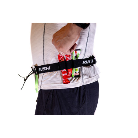Ceinture porte dossard RUSH Energy Race belt Black avec 3 points de fixation et 6 porte gels | Planetecycle