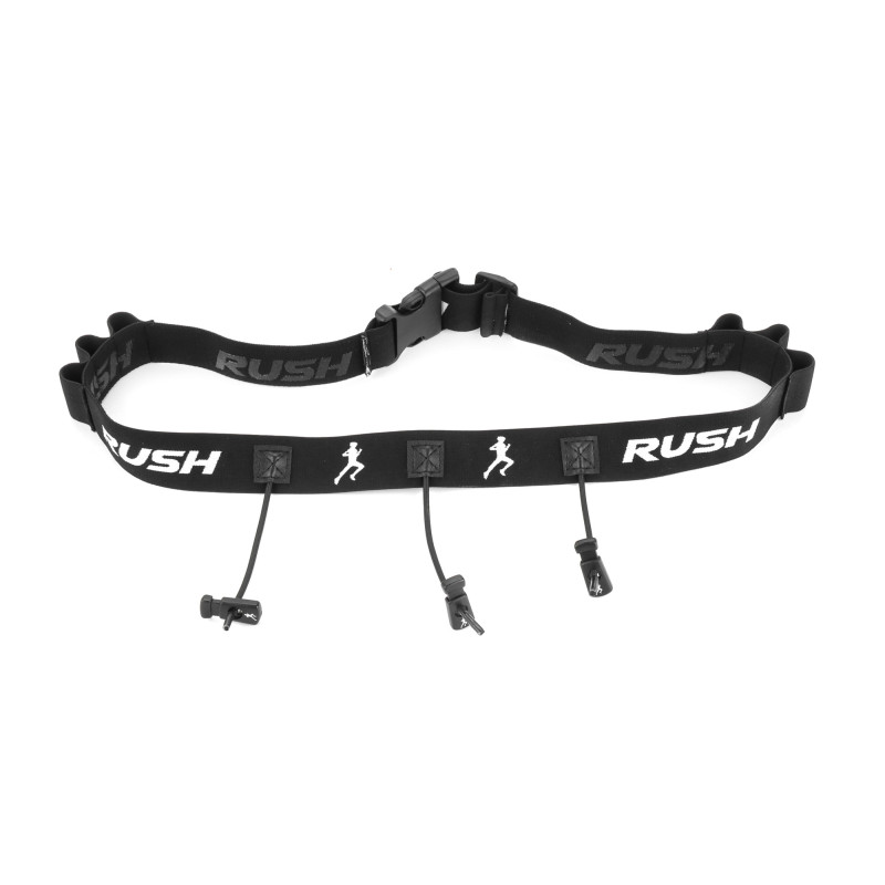 Ceinture porte dossard RUSH Energy Race belt Black avec 3 points de fixation et 6 porte gels | Planetecycle