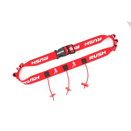 Ceinture porte dossard RUSH Energy Race belt Red avec 3 points de fixation et 6 porte gels | Planetecycle