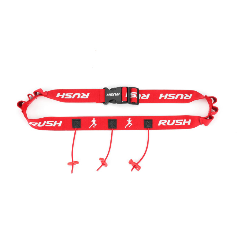 Ceinture porte dossard RUSH Energy Race belt Red avec 3 points de fixation et 6 porte gels | Planetecycle