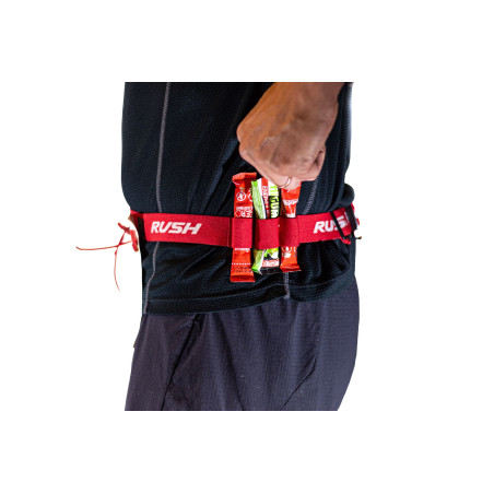 Ceinture porte dossard RUSH Energy Race belt Red avec 3 points de fixation et 6 porte gels | Planetecycle