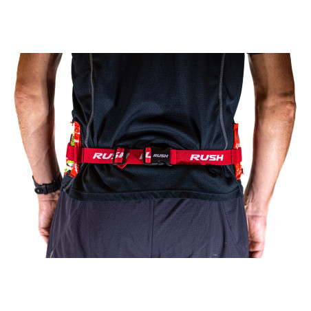 Ceinture porte dossard RUSH Energy Race belt Red avec 3 points de fixation et 6 porte gels | Planetecycle