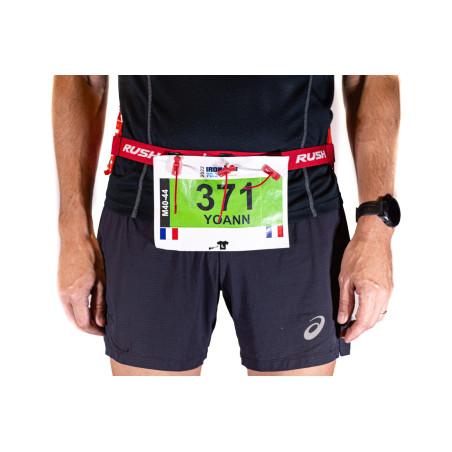 Ceinture porte dossard RUSH Energy Race belt Red avec 3 points de fixation et 6 porte gels | Planetecycle