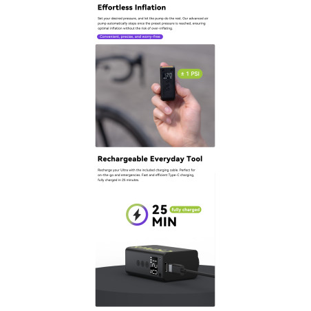 Mini Pompe électrique CYCPLUS AS2 Ultra - Mini compresseur pour gonflage rapide toutes valves | Planetecycle