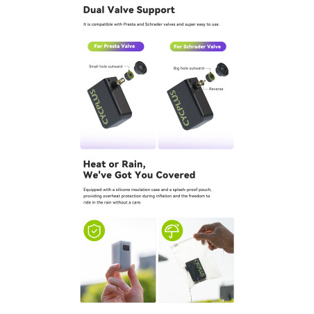 Mini Pompe électrique CYCPLUS AS2 Ultra - Mini compresseur pour gonflage rapide toutes valves | Planetecycle