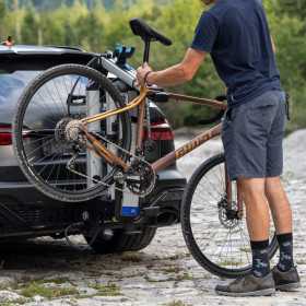 PORTE-VÉLO XLC VC-C08 ALMADA WORK-E PLIABLE POUR 2 E-BIKES AVEC ADAPTATEUR POUR CADRE