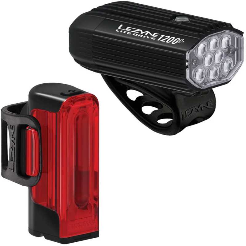 Éclairage Paire LEZYNE LITE DRIVE 1200 Plus / STRIP DRIVE PRO 400 Plus - Satin Black | Planetecycle