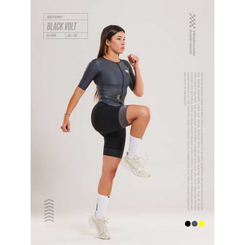 ZEROD TTSuit RACER Black Volt - Trifonction Triathlon femme manches courtes | Planetecycle