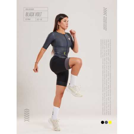 ZEROD TTSuit RACER Black Volt - Trifonction Triathlon femme manches courtes | Planetecycle