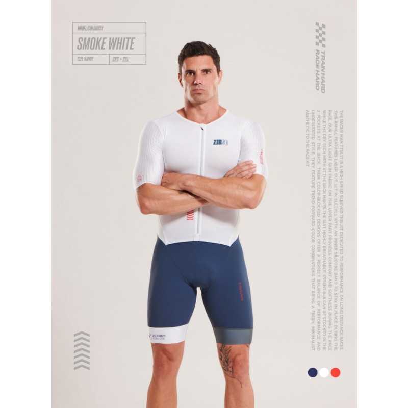 ZEROD TTSuit RACER Smoke White - Trifonction Triathlon Homme manches courtes | Planetecycle