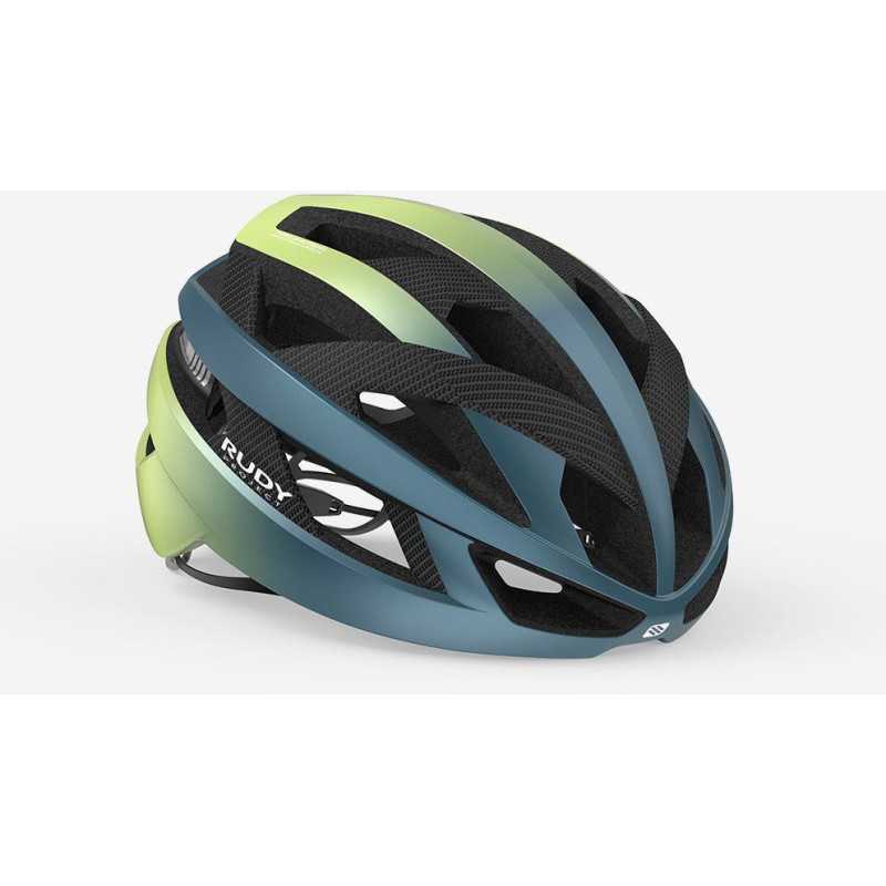 RUDY PROJECT REBEL CARBON BLUE AVIO APPLE GREEN METAL MATTE - Casque Route | Planetecycle