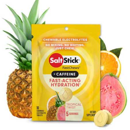 Pastilles electrolyte à croquer SALTSTICK Fastchew - Saveur Tropical Twist + CAFFEINE - 10 pastilles | Planetecycle