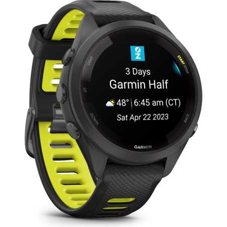GARMIN Forerunner 265S 42mm noire avec bracelet en silicone noir/jaune - Montre GPS Running | Planetecycle