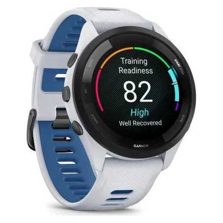 GARMIN Forerunner 265 46mm blanche avec bracelet en silicone blanc/bleu - Montre GPS Running | Planetecycle