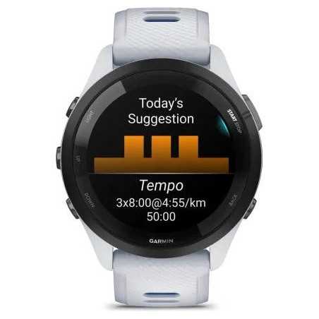GARMIN Forerunner 265 46mm blanche avec bracelet en silicone blanc/bleu - Montre GPS Running | Planetecycle