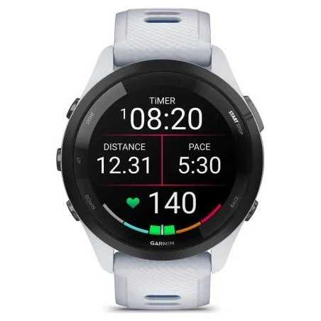 GARMIN Forerunner 265 46mm blanche avec bracelet en silicone blanc/bleu - Montre GPS Running | Planetecycle